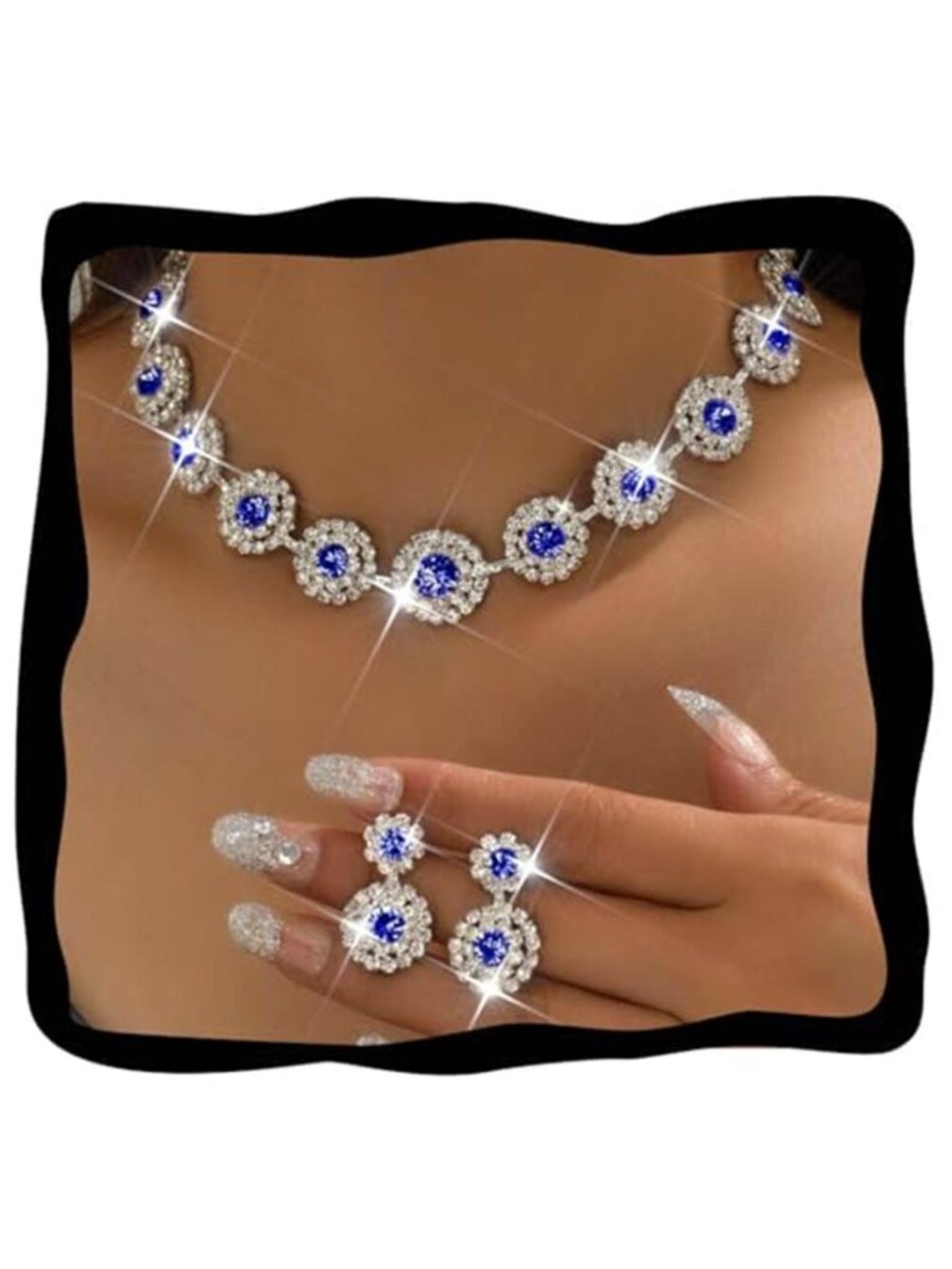 Bridal Wedding Jewelry Set Silver Rhinestone Necklace Earrings Sets Formal